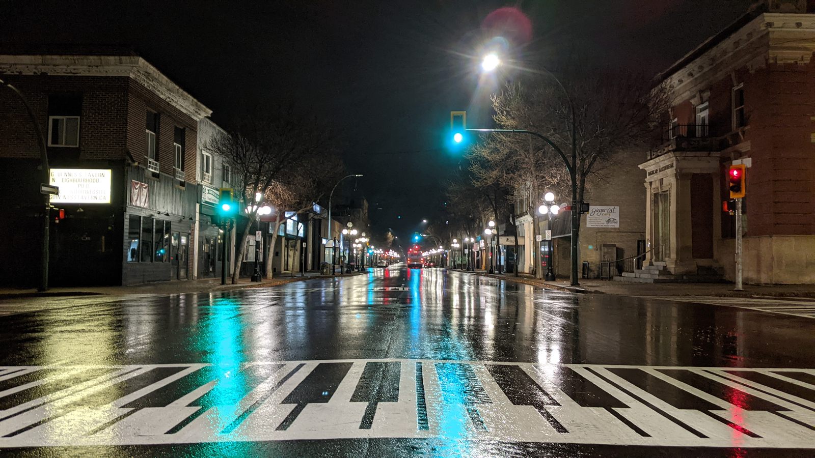Downtown Brandon near Chez Angela on a rainy evening